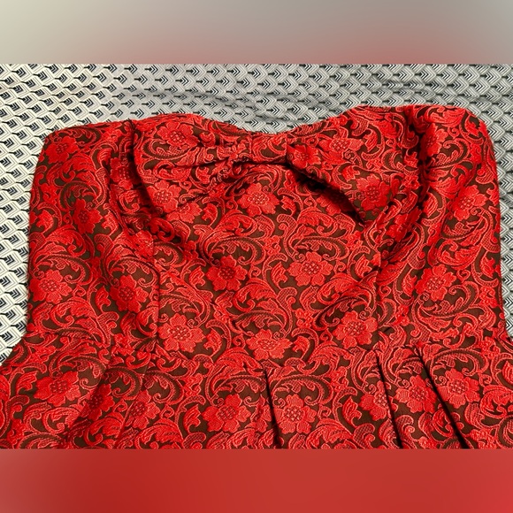 Pink Owl Fit & Flare Strapless Red Mini Party Dress - Picture 10 of 11